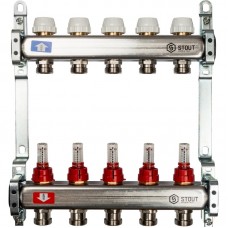 STOUT Коллектор из нержавеющей стали с расходомерами 5 вых.