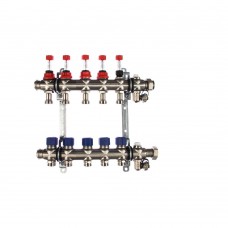 Коллекторная группа Elsen 5 отводов тёплый пол, нержавеющая сталь, c расходомерами, EMI03.05