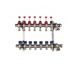 Коллекторная группа Elsen 7 отводов тёплый пол, нержавеющая сталь, c расходомерами, EMI03.07