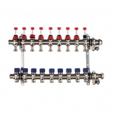 Коллекторная группа Elsen 9 отводов тёплый пол, нержавеющая сталь, c расходомерами, EMI03.09